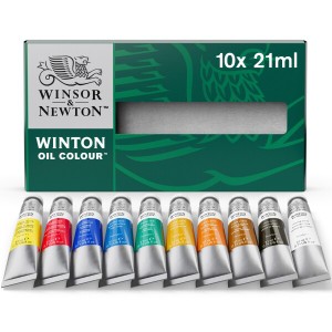 Winsor & Newton (ウィンザー＆ニュートン) ウィントン オイルカラー 油絵具 フランス製 チューブ10本 絵の具セット (各21ml)