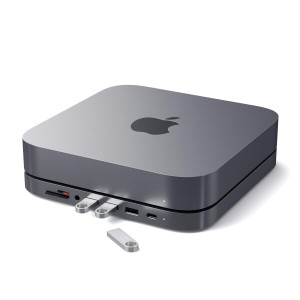 Satechi USB-C アルミニウム スタンド & ハブ (スペースグレイ) (2018/2020 Mac Mini対応) USB-C データポート, Micro/SDカードリーダー,