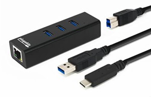 Plugable USB 3.0 ハブ バスパワー 3ポート 有線 LANイーサネット USB-C 対応 Windows macOS Linux ChromeOS 互換（USB-C ケーブル、USB 