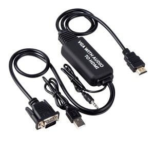 VGA to HDMI 変換ケーブル 1.8m VGA→HDMI 出力 ビデオ変換アダプタ USB給電 1080P対応 VGA-HDMI変換 ケーブル 「3.5mm オーディオ ケー