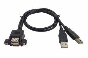 CERRXIANデュアルUSB 2.0オス - 女性延長ケーブル50cmネジ穴付きパネルマウント穴