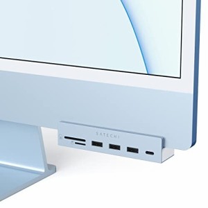 Satechi iMac 24インチ用 USB-C クランプハブ (ブルー) (2021/2023 iMac対応) USB-C データポート, 3xUSB-A 3.0, Micro/SDカードリーダー