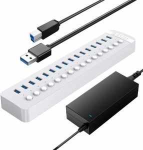 ORICO 16ポート BC1.2 USB3.0 ハブ 急速充電対応 個別スイッチ付き セルフパワー 12V/6.5A (78W)電源 CT2U3-16AB 白い