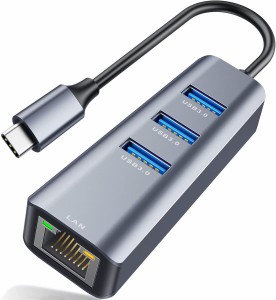 ABLEWE USB C LAN変換アダプター 4in1 USB C ハブ 3*USB 3.0 拡張ポート+RJ45ポートギガビット イーサネット(1000/100/10Mbpsまで) USB H