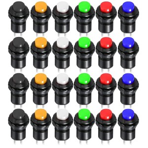 Kiligen 瞬間押しボタンスイッチ ON/OFF 24個押しボタン(装着内径12mm) (赤、緑、黄、青、黒、白い)