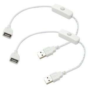 オーディオファン スイッチ付きUSBケーブル USB Aタイプ用 ソケット(メス)-プラグ(オス) 延長 データ通信不可 約33cm ホワイト 2点