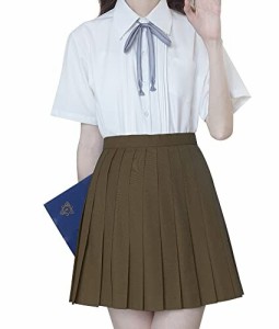 (Sharphon) 制服 スカート 42CM丈 ミニスカート 無地 ライン ハイウエスト プリーツスカート スクールスカート