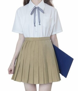 (Sharphon) 制服 スカート 42CM丈 ミニスカート 無地 ライン ハイウエスト プリーツスカート スクールスカート