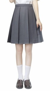 (Sharphon) 制服 スカート ミニスカート 灰色 無地 ライン ハイウエスト プリーツスカート スクールスカート