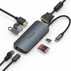 WAVLINK USB-C 8-IN-1変換アダプタ 3.0 ウルトラスリム ハブ 旅行用ポータブルUSB-C ミニドッキング アルミ ニウム製 4 K HDMI/VGA RJ45 