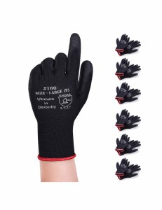 (DONFRI) まとめ買い 軽作業用手袋 PU薄手手袋 黒グローブ ガーデニング 手袋 滑り止め 耐摩耗性 (6双パック L)