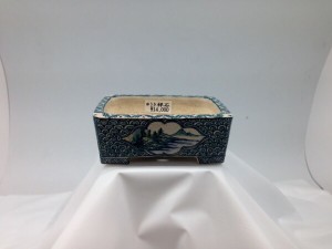 I0012 ゆうき祥石小品盆栽用絵付け鉢 五彩山水図窓絵長方鉢 W94xH44xD118