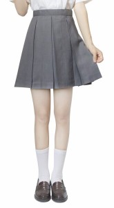 (Sharphon) 制服 スカート ミニスカート 灰色 無地 ライン ハイウエスト プリーツスカート スクールスカート