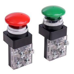 きのこ型 押しボタンスイッチ 2点セット (赤 ／ 緑) 取付穴径25mm モーメンタリ 押釦 電源スイッチ 交換 修理 AC 250V 6A