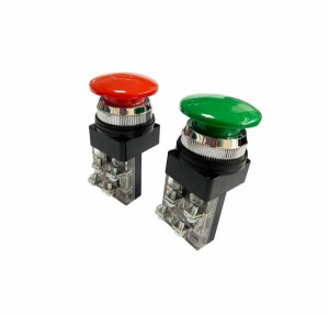 きのこ型 押しボタンスイッチ 2点セット (赤 ／ 緑) 取付穴径30mm モーメンタリ 押釦 電源スイッチ 交換 修理 AC 250V 6A