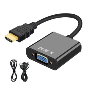 HDMI to VGA変換ケーブル 3.5mmオーディオケーブルと電源ケーブル付き HDMIからVGA変換アダプタ 1080p 60Hz HDMIオス-VGAメス ノートパソ