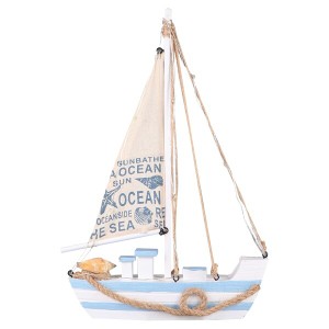 帆船モデル LED モデルボート インテリア 置物 帆船模型 木製帆船モデ オフィス 部屋 飾り物 ブルー 21.5 x 5 cm
