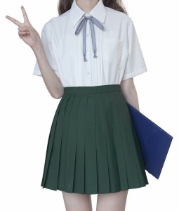 (Sharphon) 制服 スカート 42CM丈 ミニスカート 無地 ライン ハイウエスト プリーツスカート スクールスカート