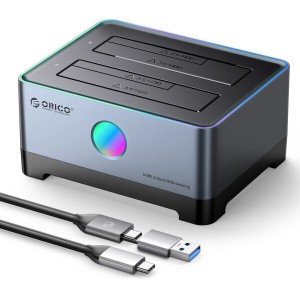 ORICO HDDスタンド RGB USB 3.1 to SATA HDDドッキングステーション アルミ合金製 外付け HDDケース 2.5/3.5インチ HDD SDD用 10Gbps デ