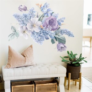 WOHAHA ウォールステッカー 花 ヴァイオレットブルー 紫の花 ウォールシール 大きい 開花植物 ベッドルーム リビングルーム 壁面装飾 防