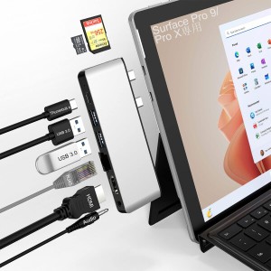 Surface Pro 9 USB ハブ USB-C Thunerbolt 4 (8K@30Hz ディスプレイ+40Gデータ+100W充電)、4K@30Hz HDMI 、100M LANポート、2xUSB3.0 、3
