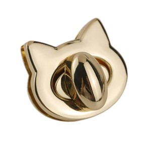 1個セッ 猫型 ひねり金具 楕円形バッグ金具 留め具 差し込み錠 レザークラフト ハンドメイド (ゴールド)