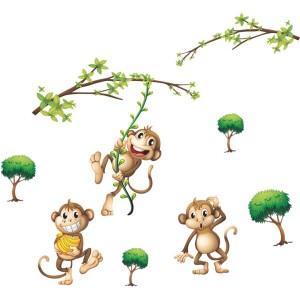 ZARROUEA ウォールステッカー ジャングルのさる猿 緑籐 植物 かわいい動物 ウォール 装飾 モダンアート シール式ステッカー 飾り 北欧お