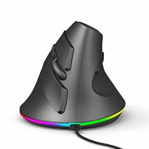 垂直マウス 縦型 人間工学 USB有線 光学式 ゲームマウス エルゴノミクス Lサイズ 7ボタン 7200DPI 高感度 RGBライト付き 疲れない 静音 