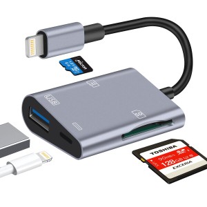 (2024 MFi正規認証品) iPhone SD カードリーダー 4in1 Lightning SD カードカメラリーダー SD TF USB カメラアダプタ 高速データ転送 変