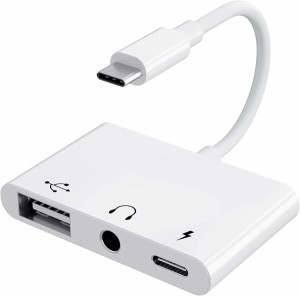 USB C 変換アダプタ 3in1 USB+3.5mm イヤホンジャック 変換ケーブル USB Type C USBカメラアダプタ タイプC OTGケーブルUSB-C 充電 イヤ