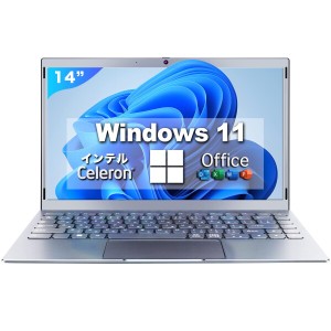 ノートパソコン Office 搭載 Windows 11搭載 14インチ 高速起動 Celeron N IPS120°視野角 薄型軽量PC スピーカ＋Webカメラ内蔵 Wi-Fi&Bl