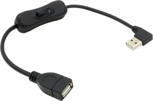 オーディオファン USB 延長ケーブル ON ／ OFF スイッチ付き L字 USB-A オス - メス データ通信対応 L字型C 30cm ブラック 1点