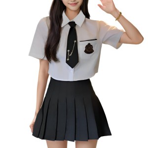 (AZ-FRONT) JK制服 なんちゃって制服 学生服 韓国 コスプレ シャツ ネクタイ スカート ３点セット (XXL)