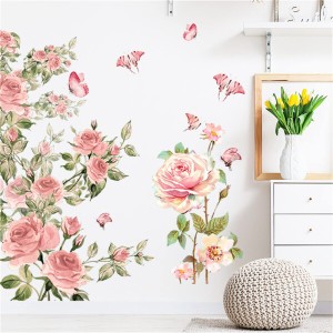 WOHAHA ウォールステッカー 花植物 おしゃれ 大きい ピンクのバラ 壁紙シール はがせる 花と蝶 葉っぱHome Wall Sticker Decor Art 花柄 