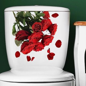Mestiker 便器シール ウォールステッカー 観葉植物 シール 花 赤いバラの花 植物 蝶 トイレ ステッカー おしゃれ 浴室 シール かわいい D