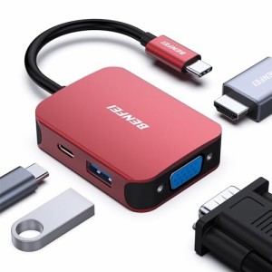 BENFEI 4in1 USB C ハブ、USB C-HDMI VGA USB3.0 PD充電アダプタ、タイプc HDMI VGA 変換アダプタ Thunderbolt 3/4 互換 iPhone 15 Pro/M