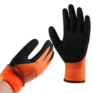 (DS Safety) 男女防水作業手袋、寒い日の冬の作業手袋、タッチパネル、保温冷蔵庫手袋、グリップ付き (Medium, オレンジ)