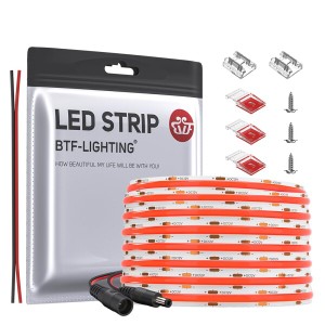 BTF-LIGHTING FCOB COB LEDテープライト 高密度 フレキシブル LEDテープライト 5M 480LEDs/m 2400LEDs/5m 赤色 レッド 幅8mm ストリップ