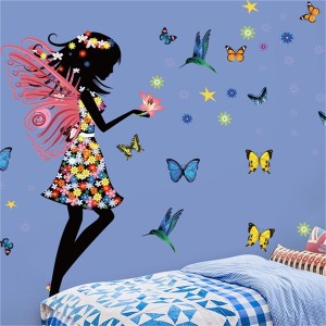 HOTIYOK 花の妖精 ウォールステッカー おしゃれ ブラック 蝶 女の子 壁ウォールステッカー リビングルーム ベッドルーム ソファーの背景 