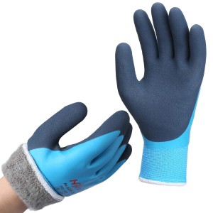 (DS Safety) 男女防水作業手袋、寒い日の冬の作業手袋、タッチパネル、保温冷蔵庫手袋、グリップ付き (X-Large, 青)