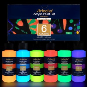 Artecho アクリルペイントセット アートペインティング用 装飾 ネオンと暗闇で光る6色 2イン1 2オンス/59ml アクリルペイント用品 木、布