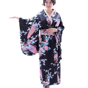 (RONGUI) 和装 コスプレ レディース 着物 日本 お土産 外国人 和服 アニメ 衣装 着物ドレス kimono (黒（black）)