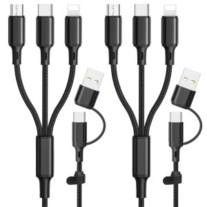 充電ケーブル 5in1 (2パック 1.2m+1.8m) マルチ充電ケーブル usb-c iPhone、iPad、Android携帯タブレットと互換性のある充電器コード