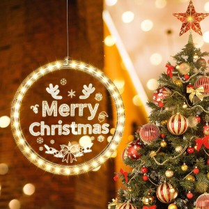 DRERIOクリスマスライト円形 24cm クリスマス飾りライト 電池式 led イルミネーションライト粘着テープとフック式 室内 店の装飾 ドア/窓