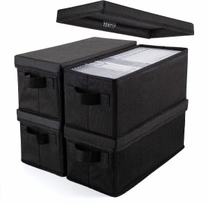 収納CDケースポータブルディスク収納ケース大容量CDと衣類おもちゃ収納 (4個セット, ブラック)