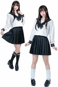 (FUNKY工房) セーラー服 コスプレ 長袖 女子高生 選べる靴下付き （ 黒ハイソックス ルーズソックス 制服 学生服 リボン JK ハロウィン 