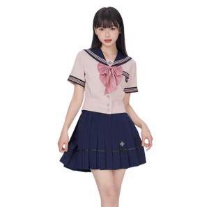 (Mrinoyume) セーラー服 コスプレ 大きいサイズ 半袖 ロングスカート 白心谷 本格的 JK制服 4点セット 未来ノ夢 (ピンク 撫蝶少女 半袖シ