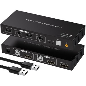 4K60Hz HDMI USB 切替器 PC 2台 Euscmaic USB 4出力 KVM スイッチャー セレクター キー ボード マウス プリンター 共有 HDMI 2入力 1出力