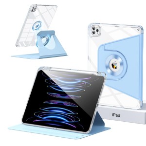 磁気吸着 iPad Air 13インチ ケース 2024 iPad Pro 12.9 第6/5/4世代 カバー 縦置き 分離式 360度回転式 透明ペン収納 子供 耐衝撃 カバ