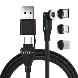 Statik 360 Pro Magnetic Charging Cable 100W Fast Charge Type C and Micro USB Magnet Connectors, 100 W Magnetic Charge Cable 3ft/